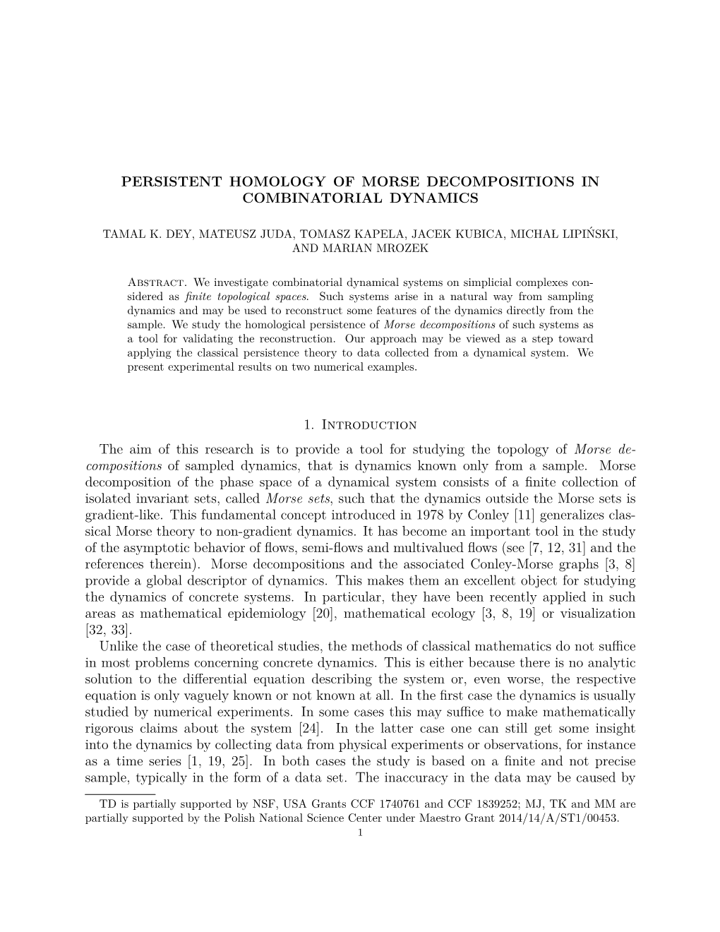 Persistent Homology of Morse Decompositions in Combinatorial Dynamics