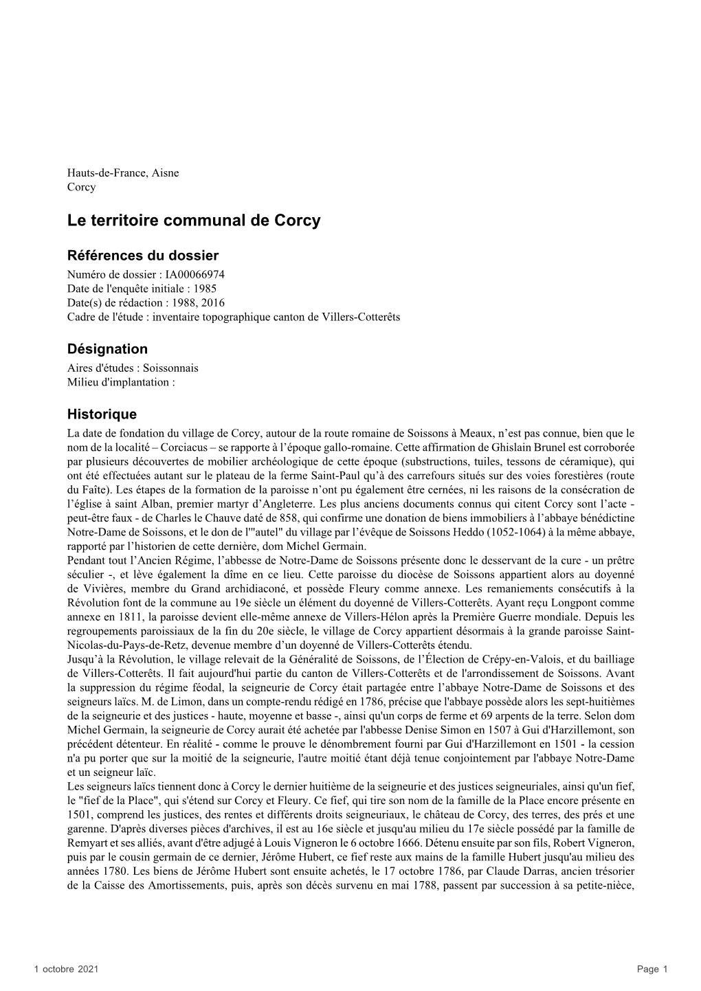 Le Territoire Communal De Corcy