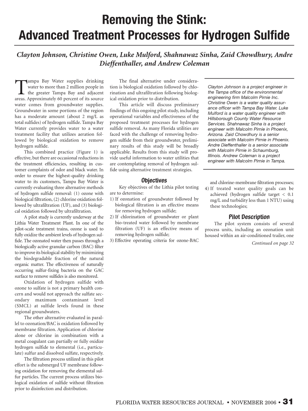 Advanced Treatment Processes for Hydrogen Sulfide