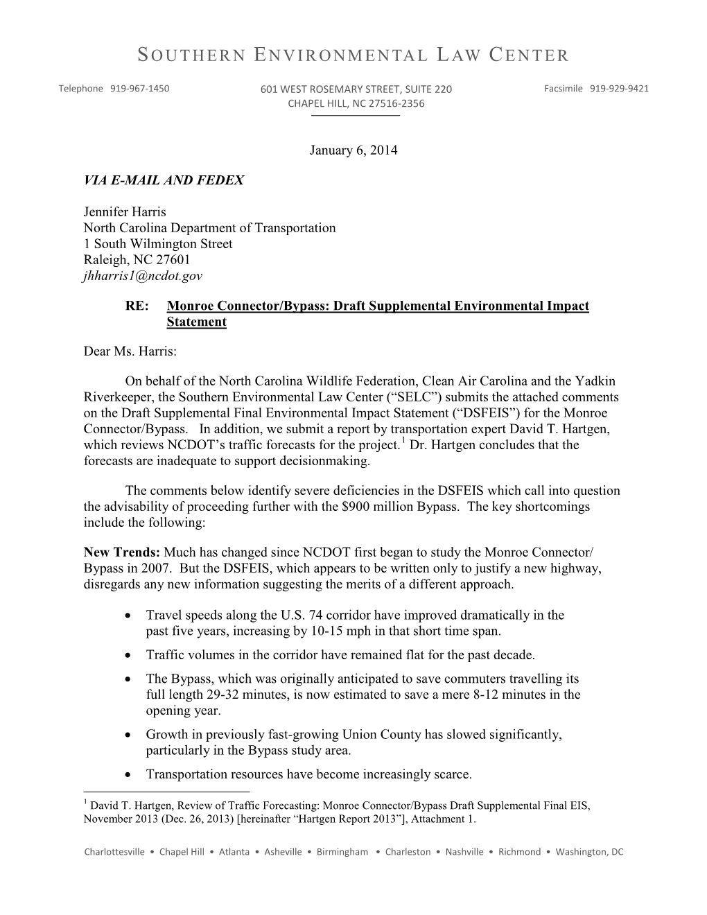 Comments on the Draft Supplemental Final Environmental Impact Statement (“DSFEIS”) for the Monroe Connector/Bypass