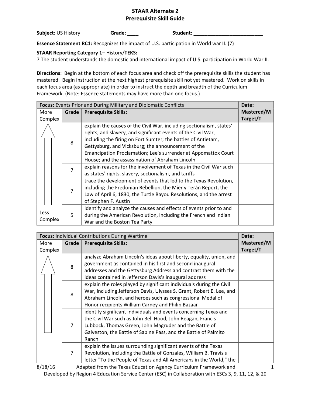 STAAR Alternate 2 Prerequisite Skill Guide