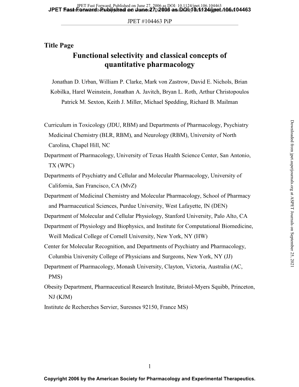 Functional Selectivity and Classical Concepts of Quantitative Pharmacology