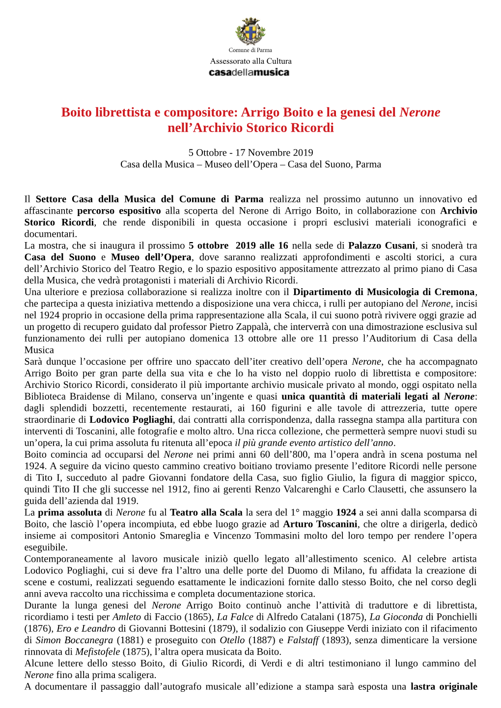 Boito Librettista E Compositore: Arrigo Boito E La Genesi Del Nerone Nell’Archivio Storico Ricordi