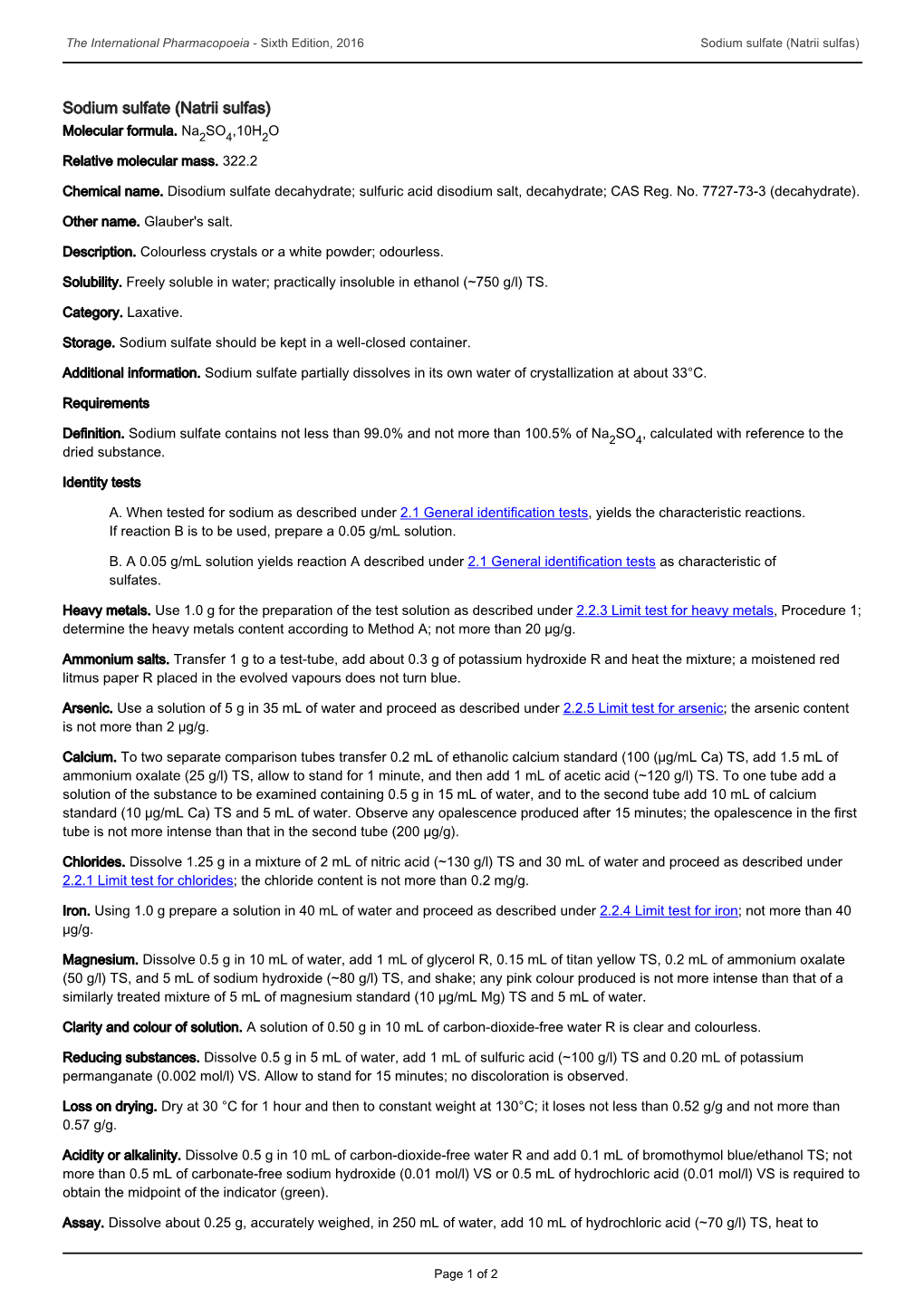 Sodium Sulfate (Natrii Sulfas)