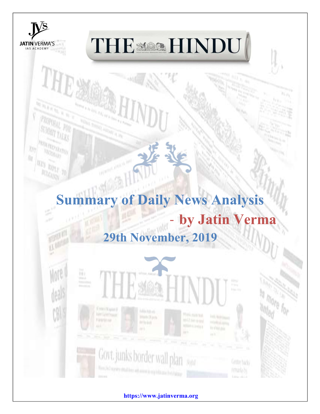 Summary of Daily News Analysis - by Jatin Verma 29Th November, 2019