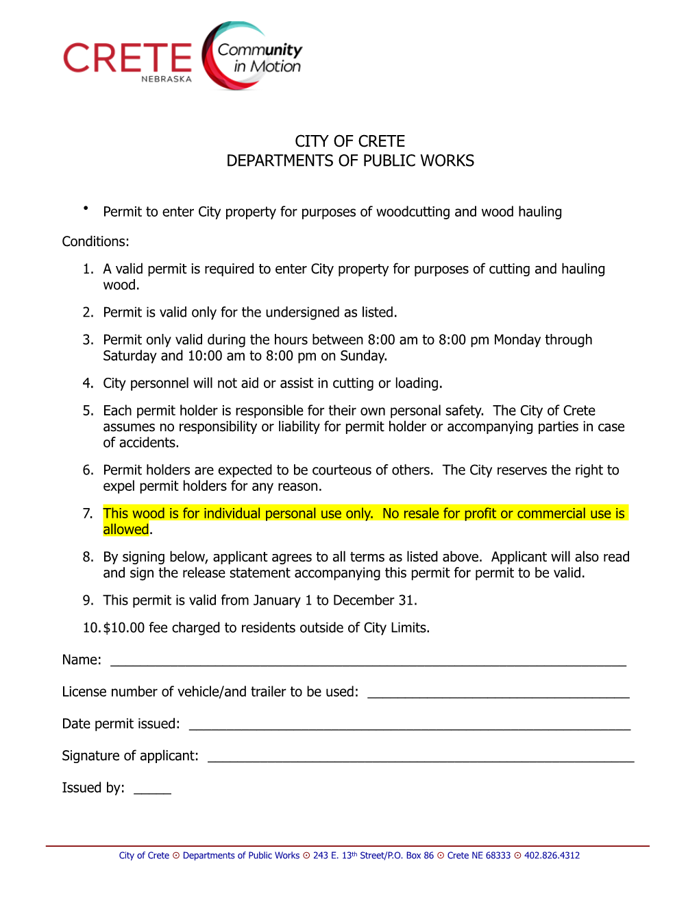 Wood Cutting Permit