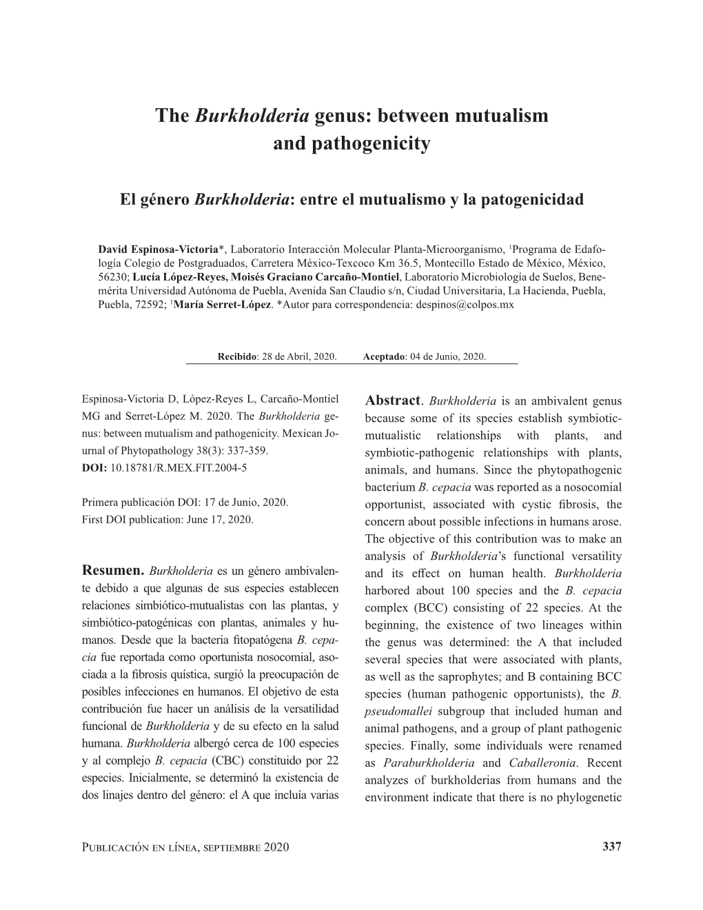 The Burkholderia Genus: Between Mutualism and Pathogenicity