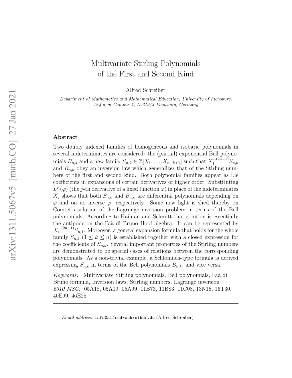 Arxiv:1311.5067V5 [Math.CO] 27 Jan 2021 and Φ Eso H Rtadscn Id Ohplnma Aiisapa As Appear Su Families Order