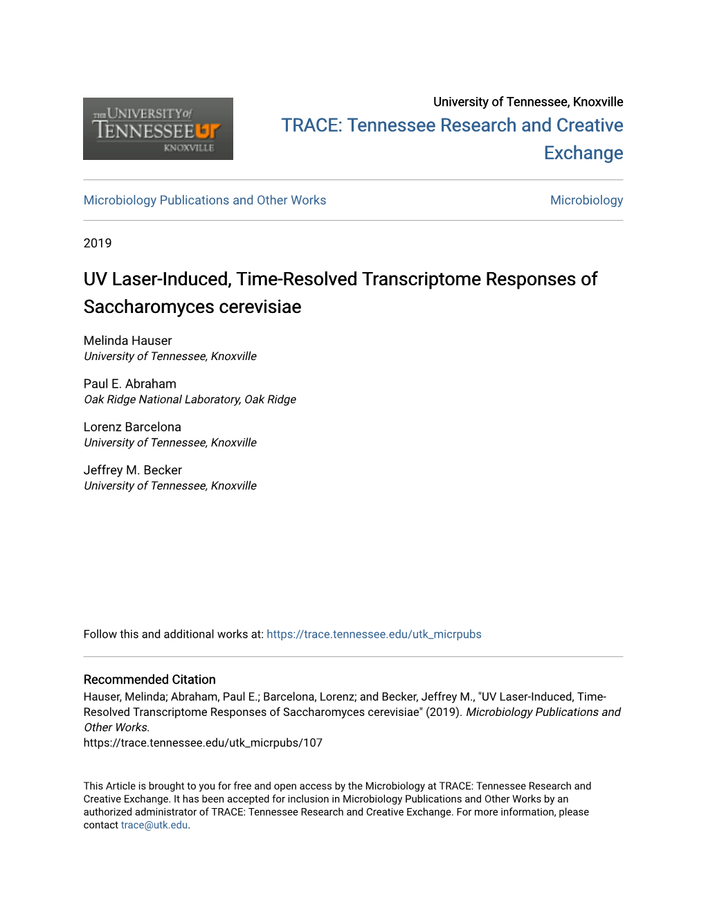 UV Laser-Induced, Time-Resolved Transcriptome Responses of Saccharomyces Cerevisiae