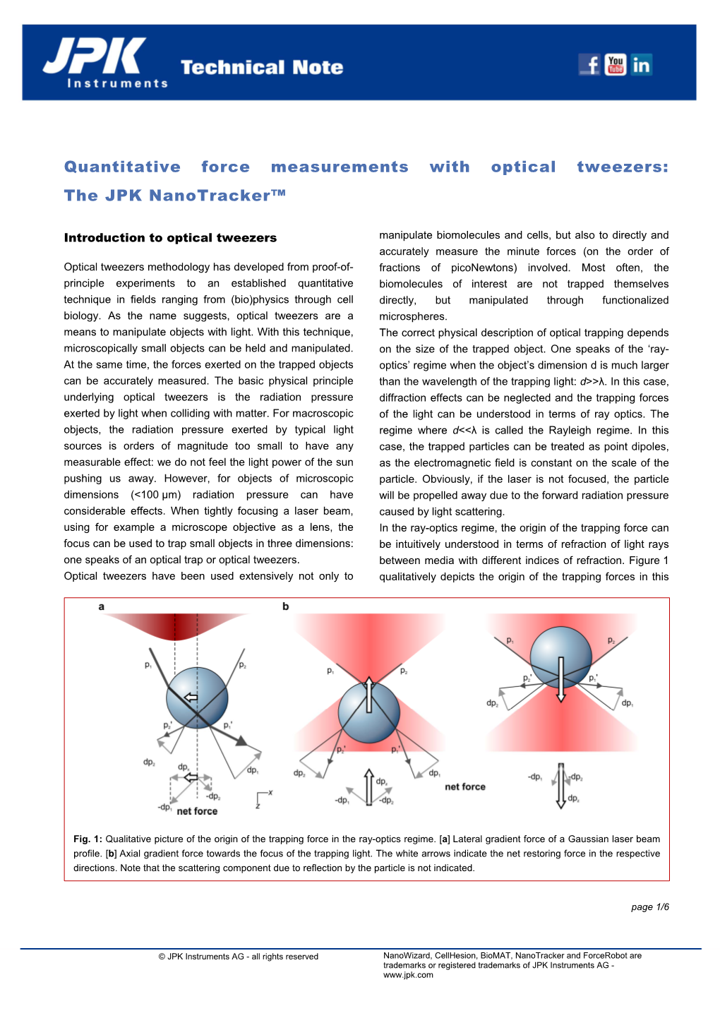 Quantitative Force Measurements with Optical Tweezers: the JPK Nanotracker™