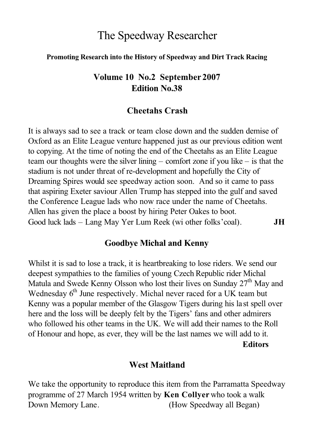 Volume 10 No.2 September 2007 Edition No.38