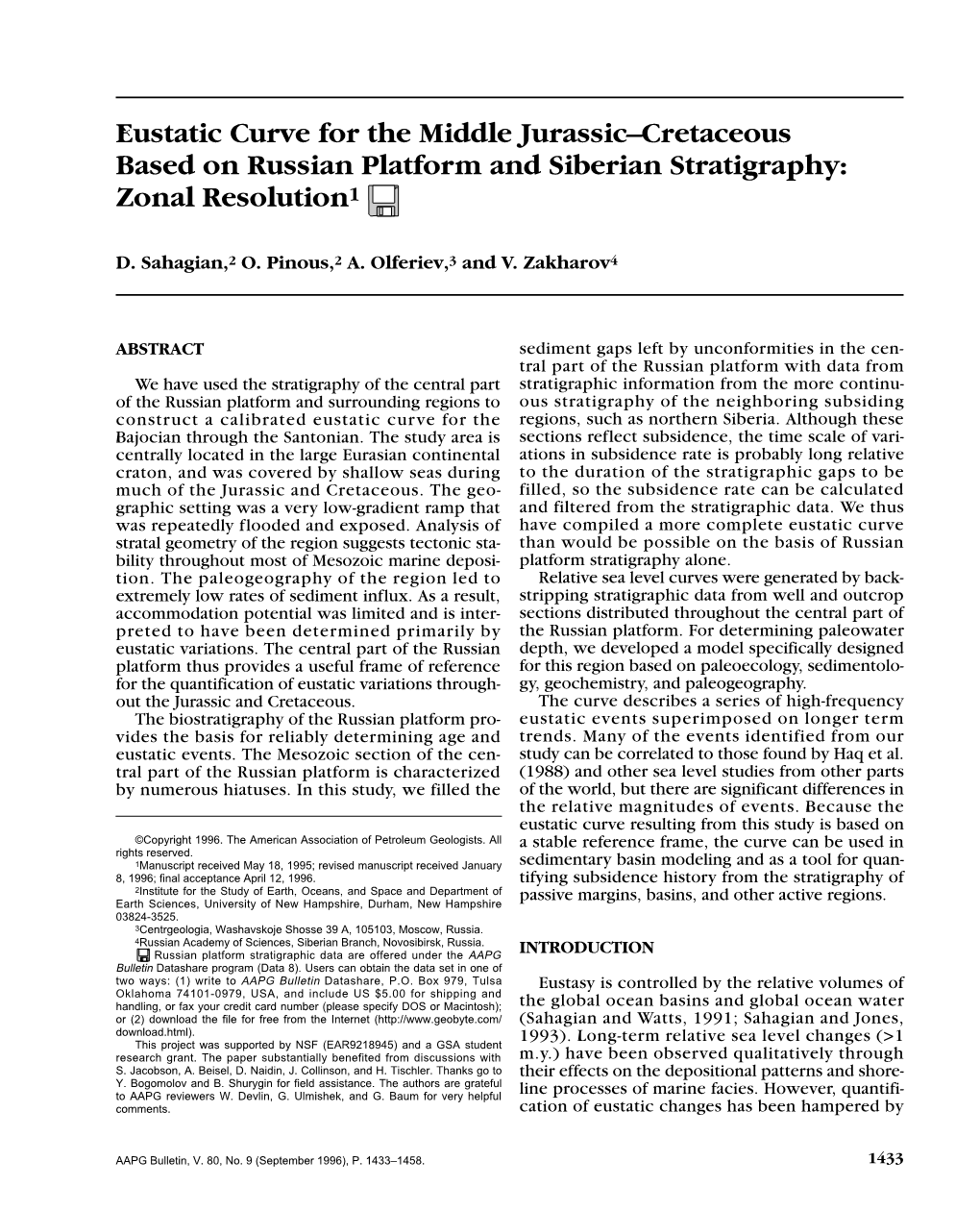 Eustatic Curve for the Middle Jurassic–Cretaceous Based on Russian Platform and Siberian Stratigraphy: Zonal Resolution1