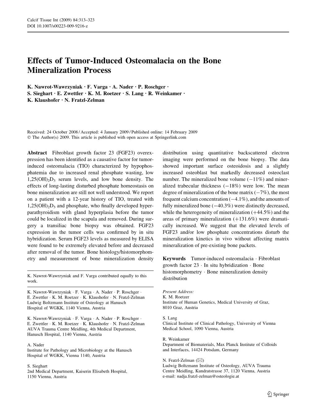 Effects of Tumor-Induced Osteomalacia on the Bone Mineralization Process