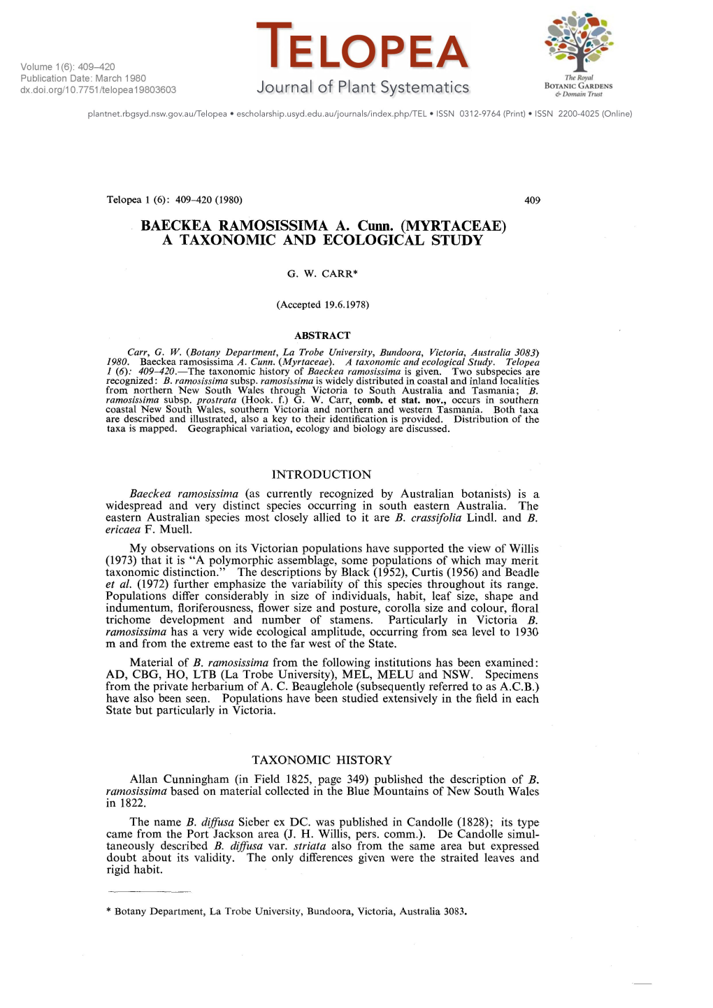 Telopea · Escholarship.Usyd.Edu.Au/Journals/Index.Php/TEL · ISSN 0312-9764 (Print) · ISSN 2200-4025 (Online)