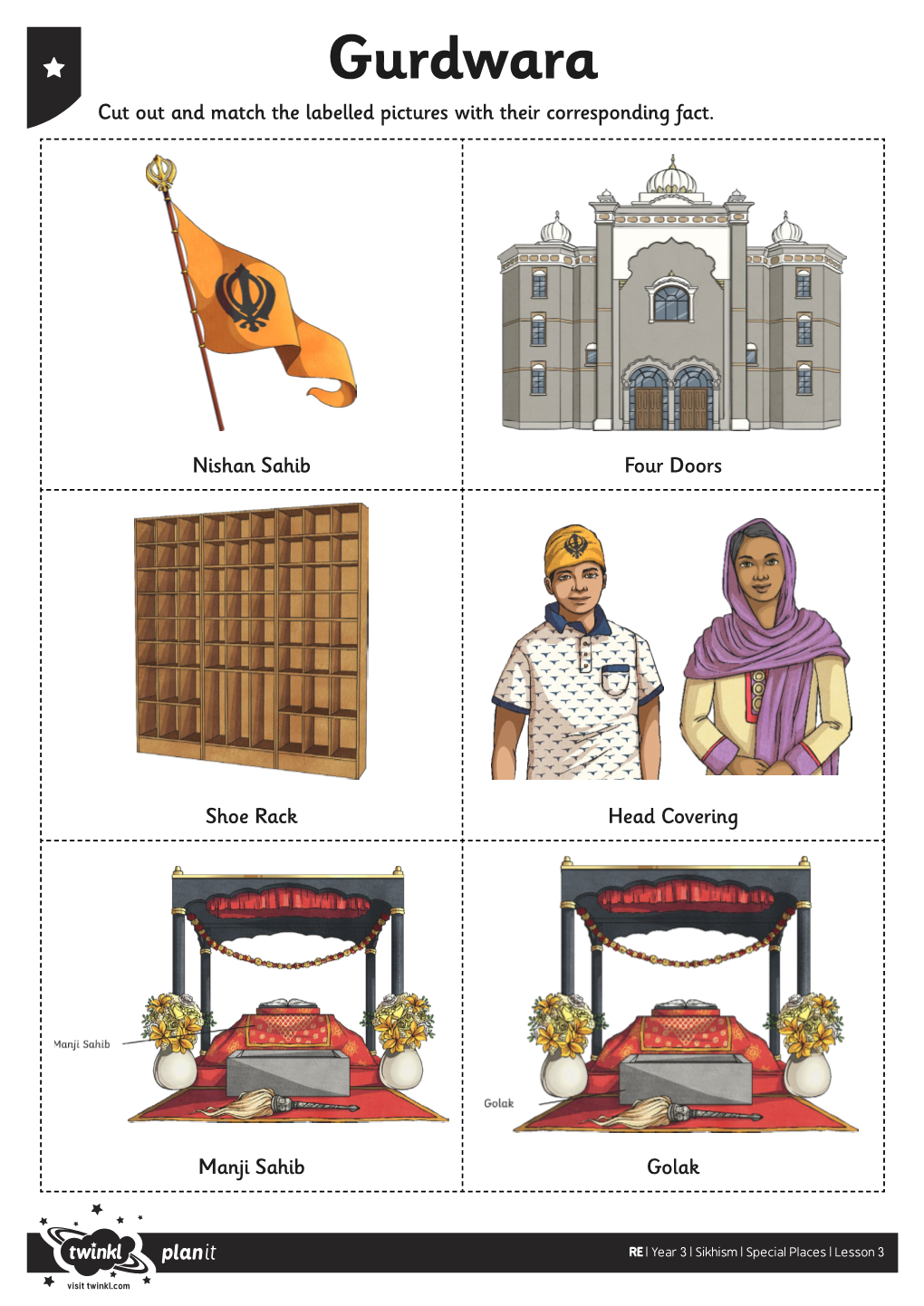 Gurdwara Cut out and Match the Labelled Pictures with Their Corresponding Fact