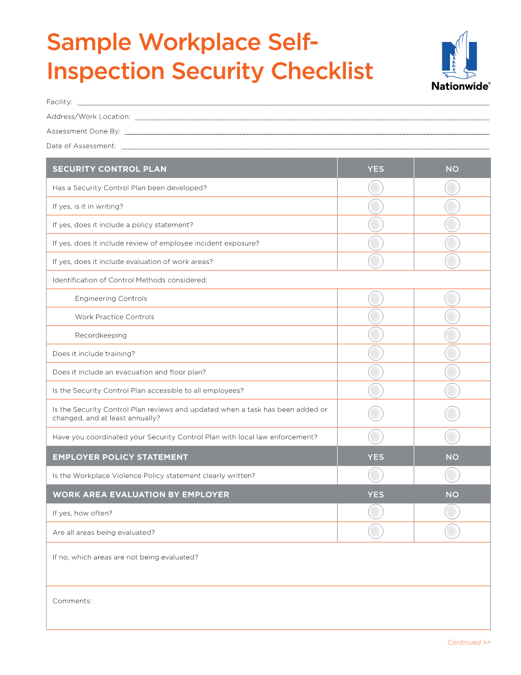 Sample Workplace Self- Inspection Security Checklist