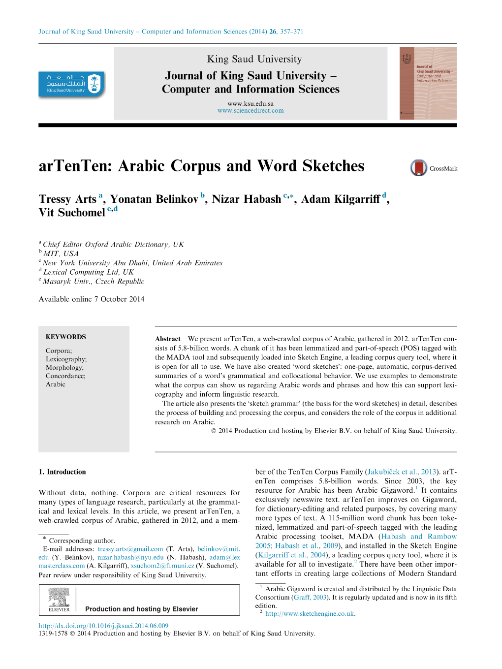 Arabic Corpus and Word Sketches