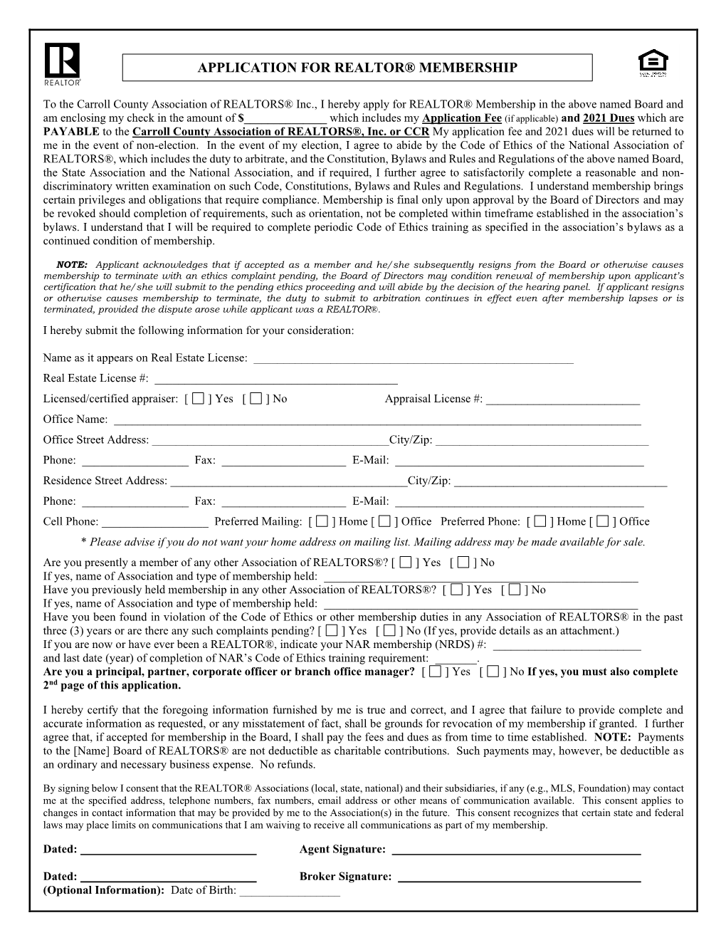 Application for Realtor® Membership