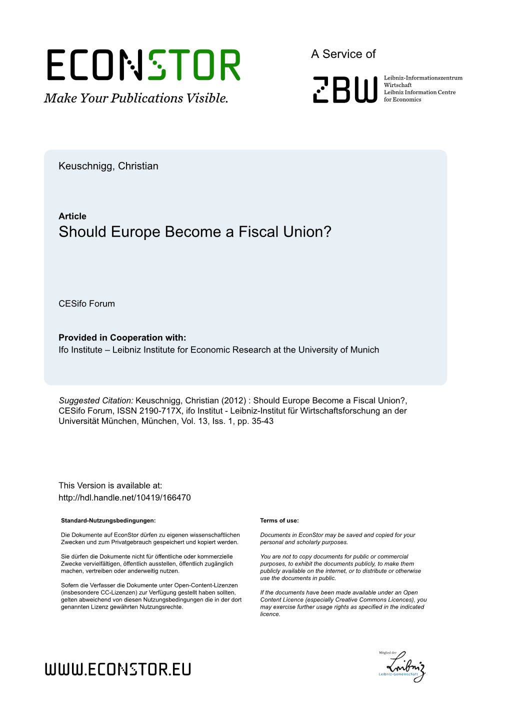 Should Europe Become a Fiscal Union?