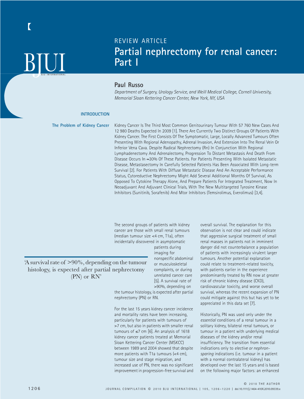 Partial Nephrectomy for Renal Cancer: Part I