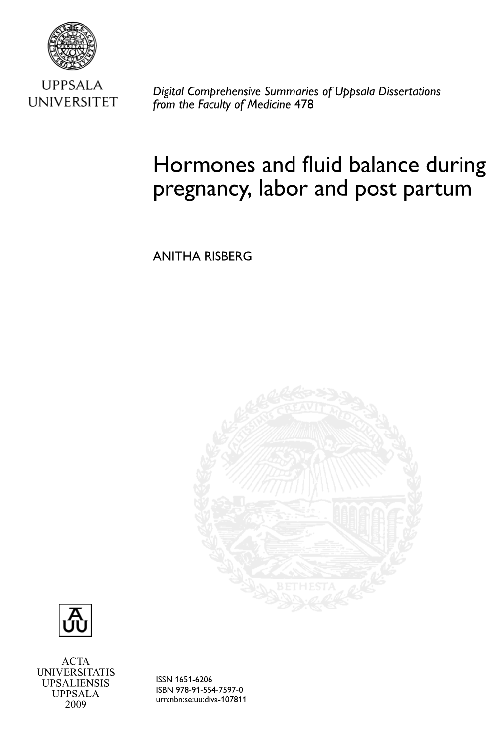 Hormones and Fluid Balance During Pregnancy, Labor and Post Partum