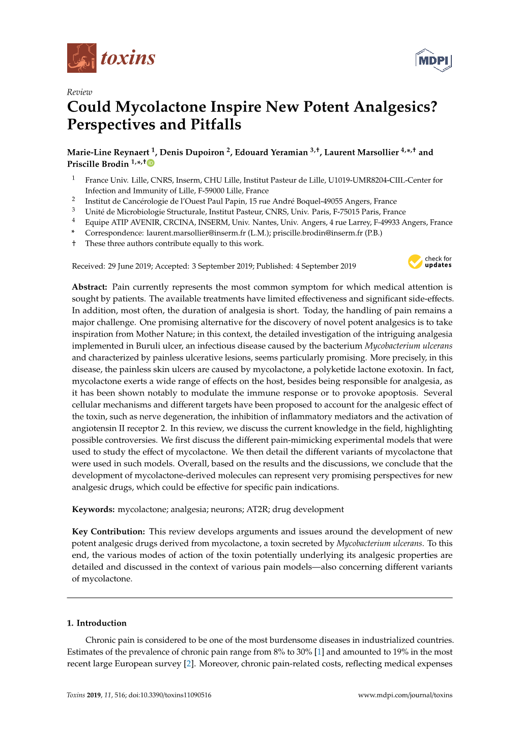 Could Mycolactone Inspire New Potent Analgesics? Perspectives and Pitfalls