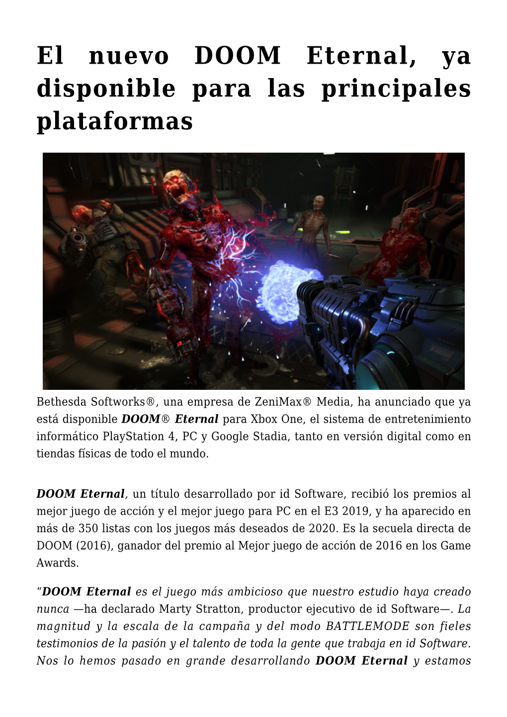 El Nuevo DOOM Eternal, Ya Disponible Para Las Principales Plataformas