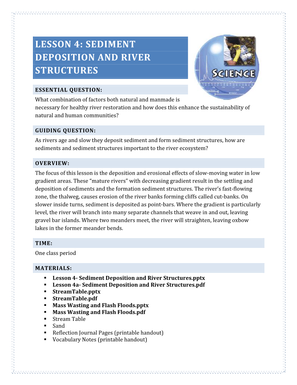 Lesson 4: Sediment Deposition and River Structures