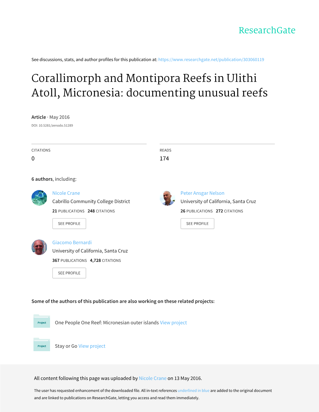 Corallimorph and Montipora Reefs in Ulithi Atoll, Micronesia: Documenting Unusual Reefs