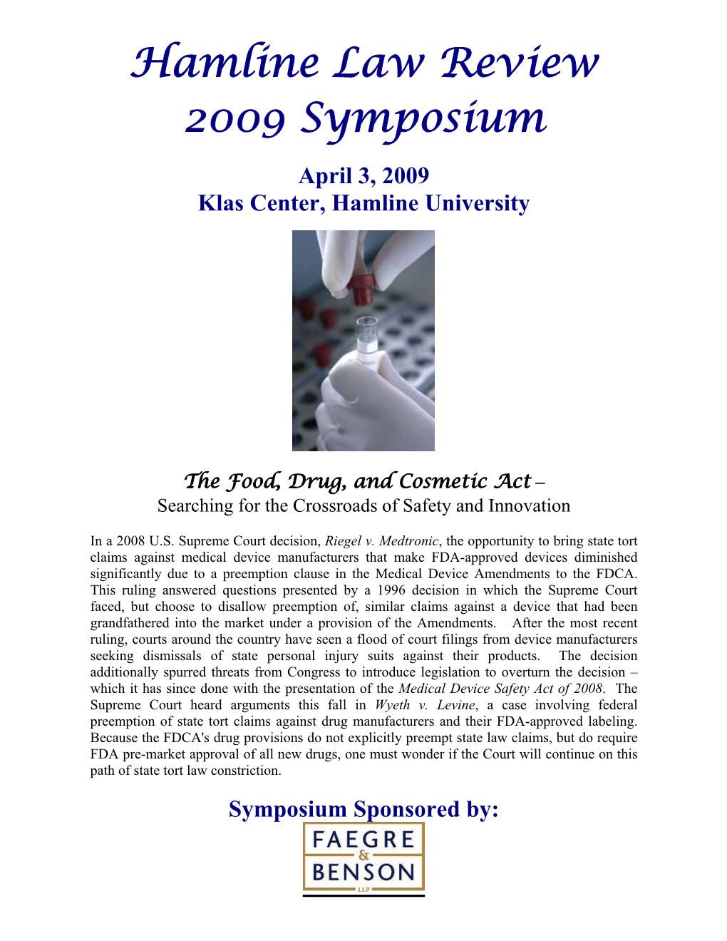 Hamline Law Review 2009 Symposium