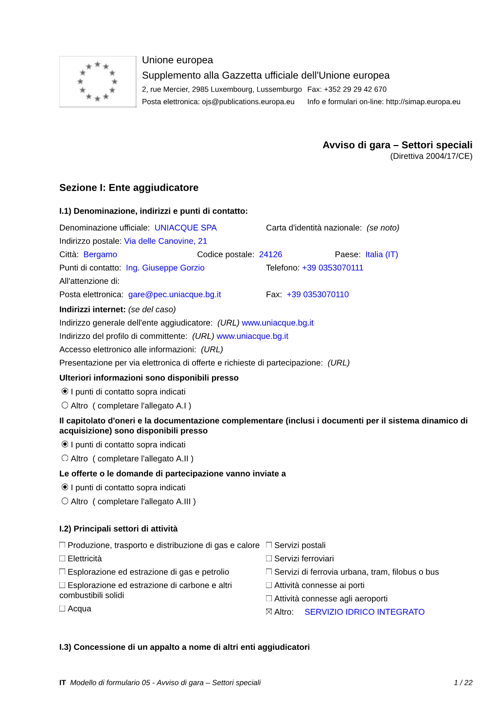 Settori Speciali (Direttiva 2004/17/CE)