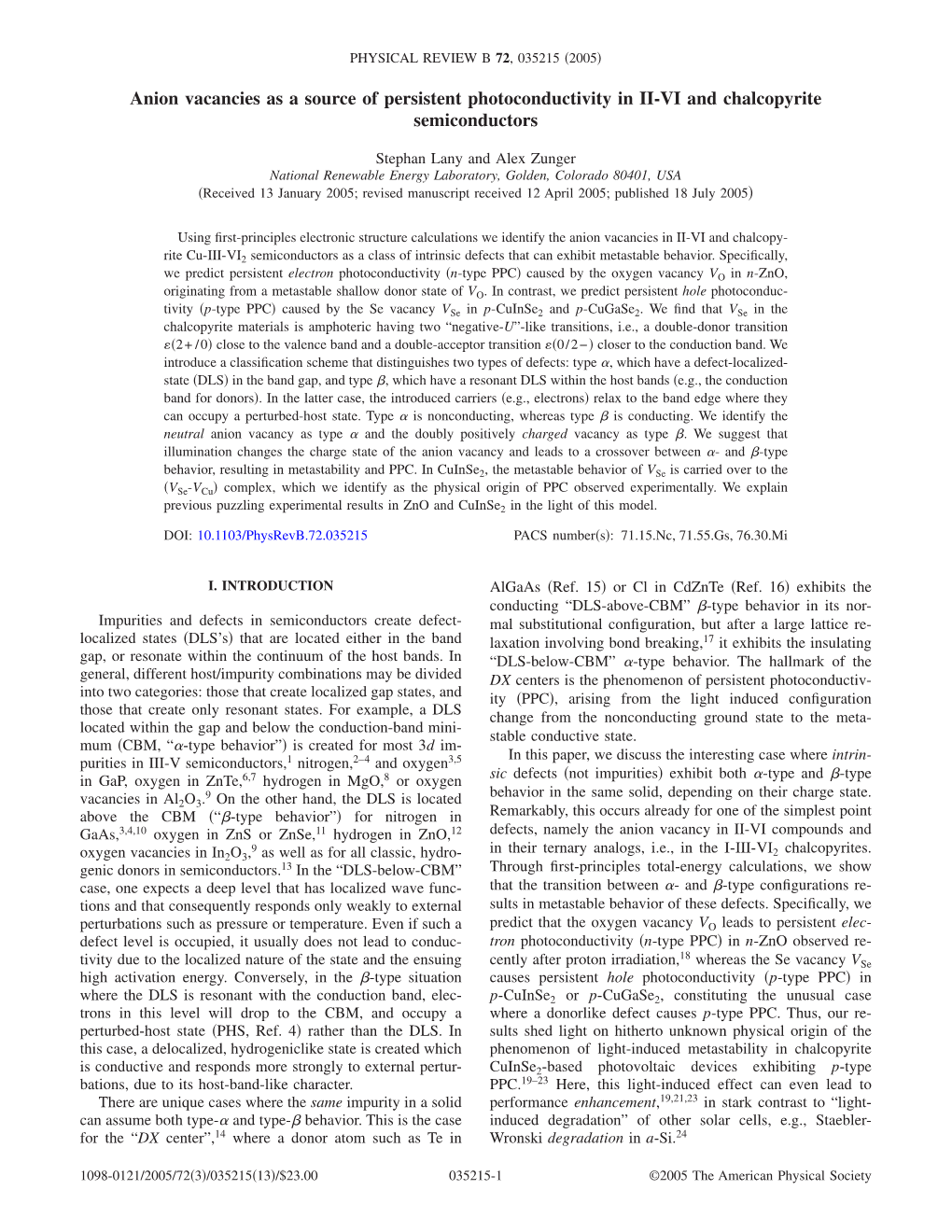 Anion Vacancies As a Source of Persistent Photoconductivity in II-VI and Chalcopyrite Semiconductors