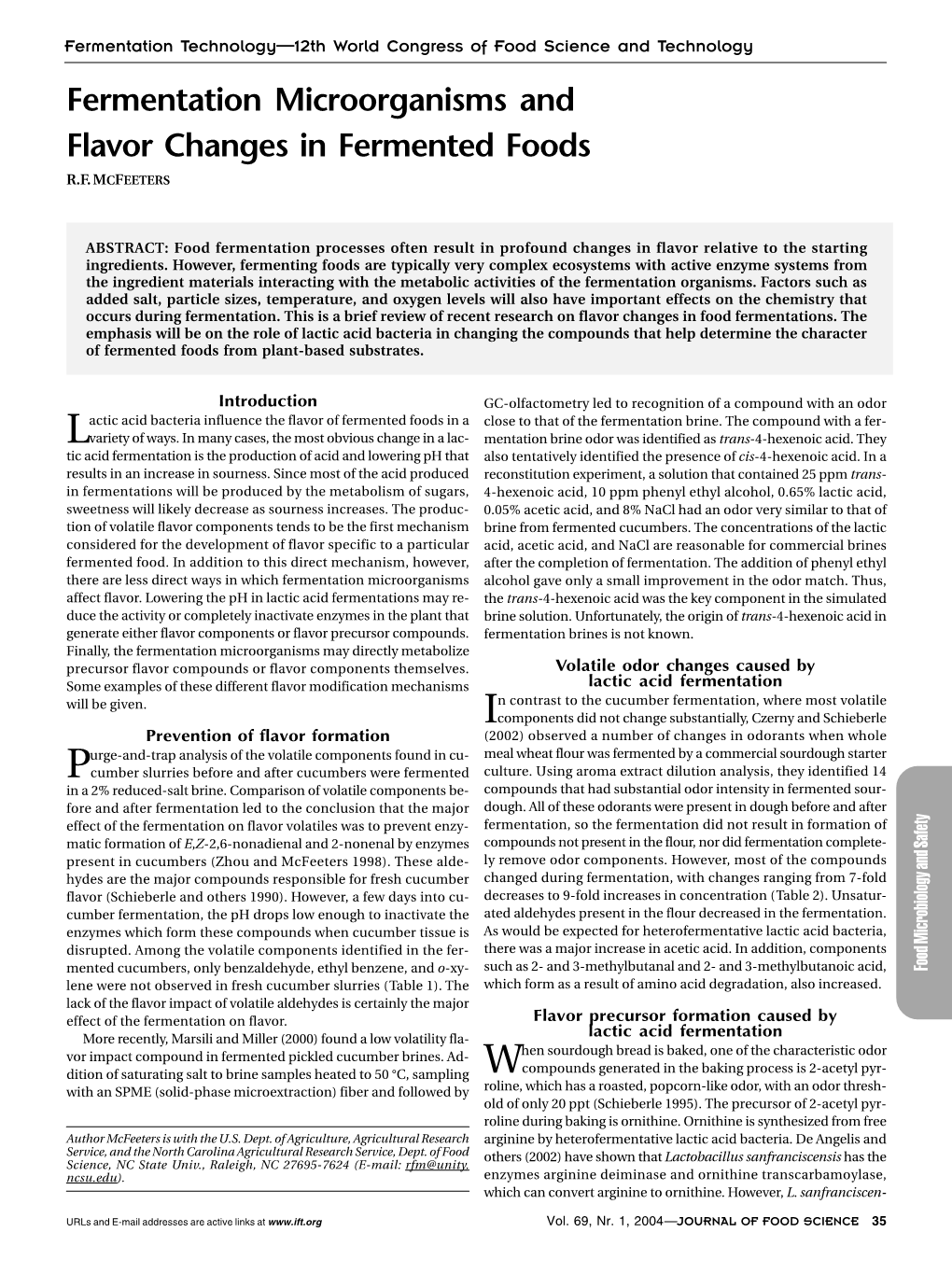 Fermentation Microorganisms and Flavor Changes in Fermented Foods R.F