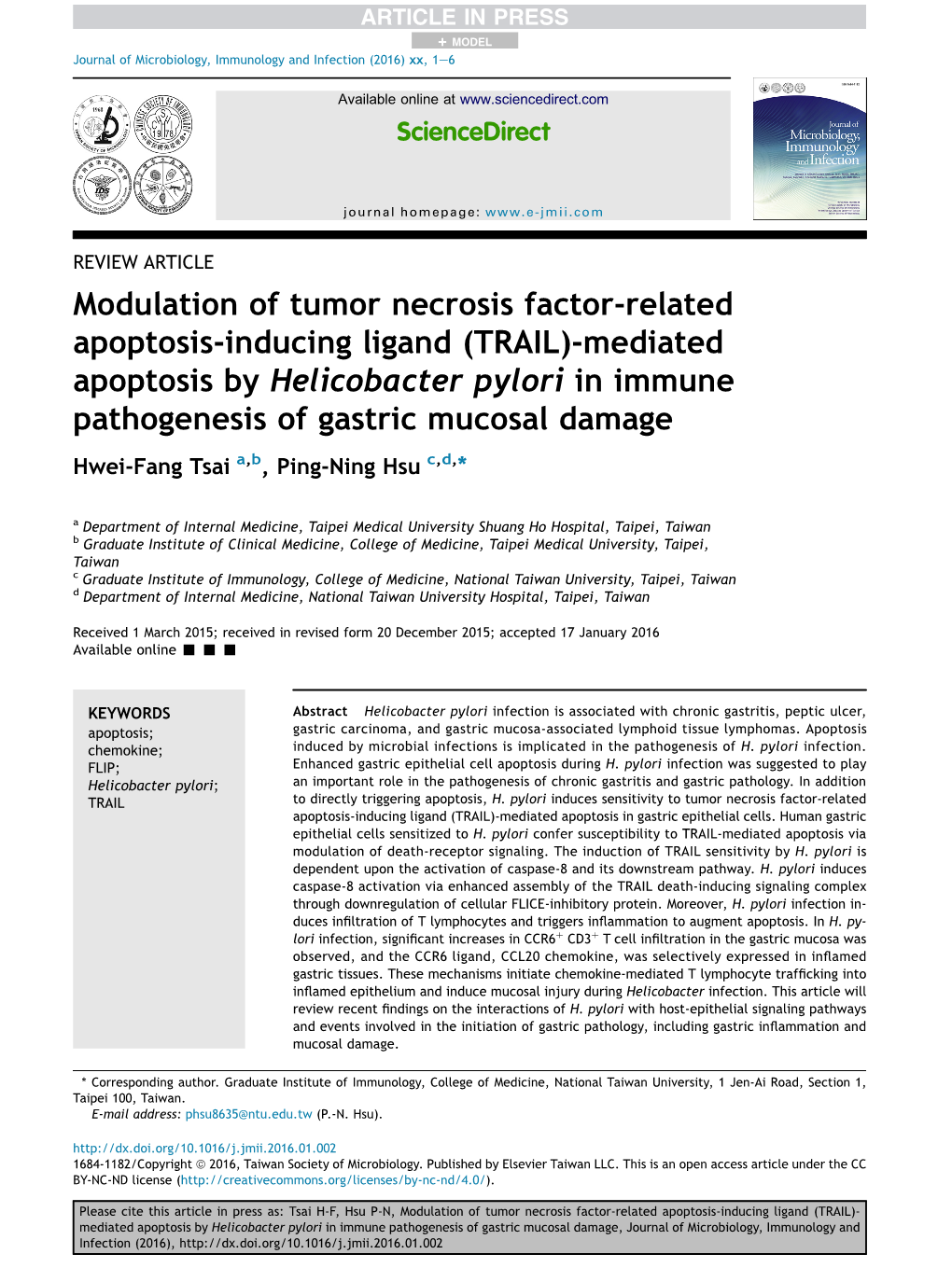 (TRAIL)-Mediated Apoptosis by Helicobacter Pylori in Immun