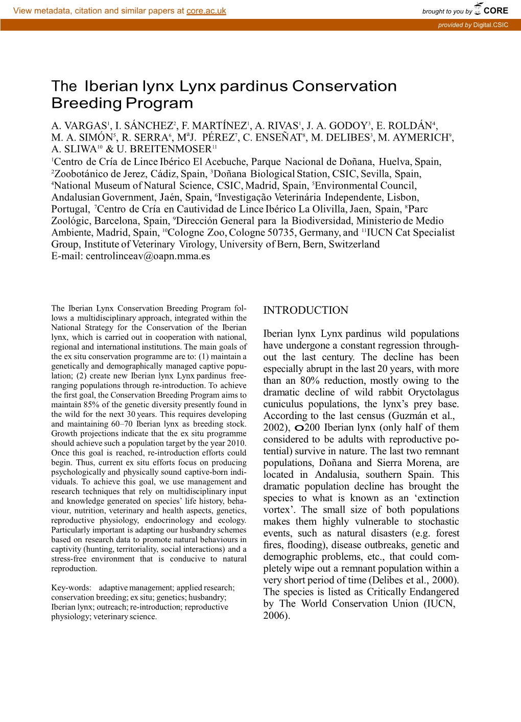 The Iberian Lynx Lynx Pardinus Conservation Breeding Program A