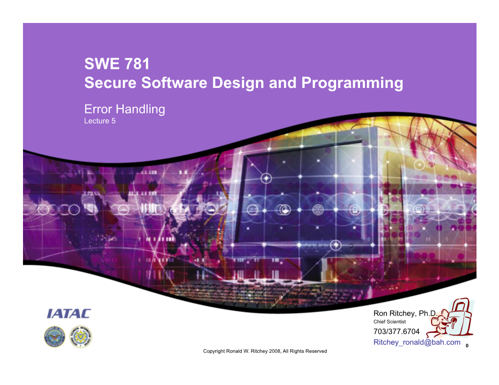 Secure Programming Practices Lecture 5 Error Handling