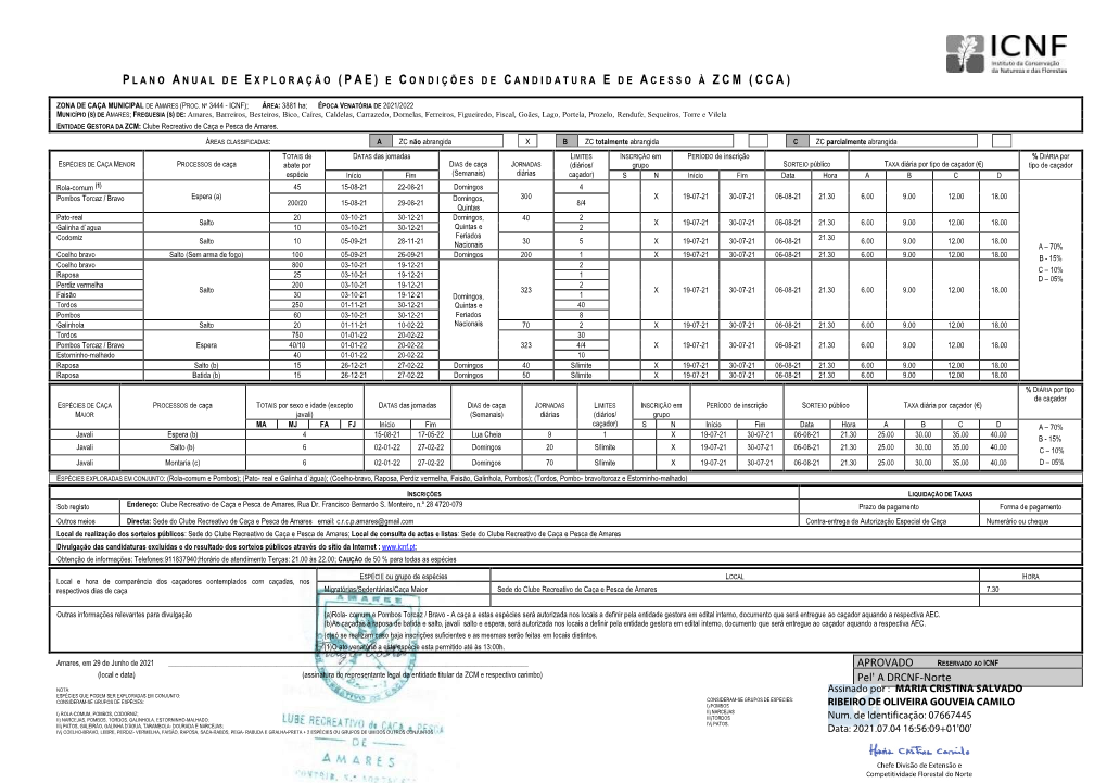 Plano Anual De Exploração E Condições De Candidatura E De Acesso Dos Caçadores Em