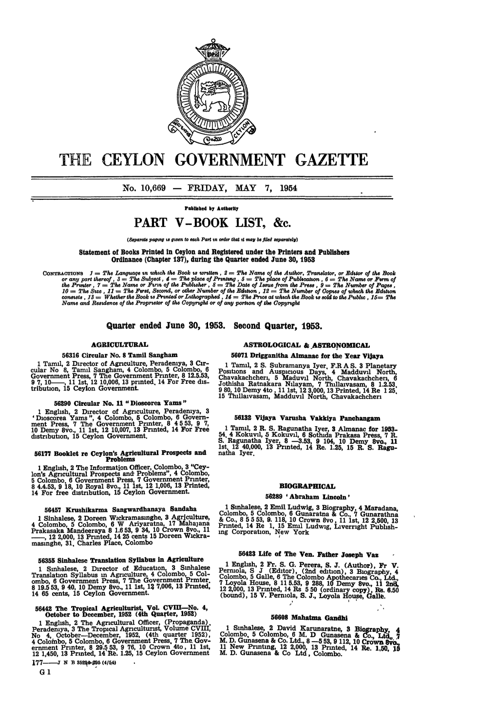 The Ceylon Government Gazette