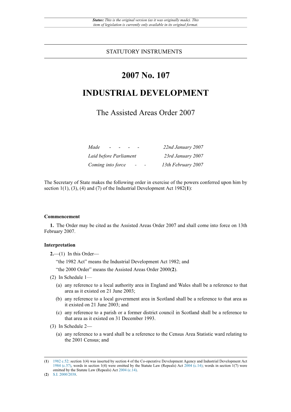 The Assisted Areas Order 2007