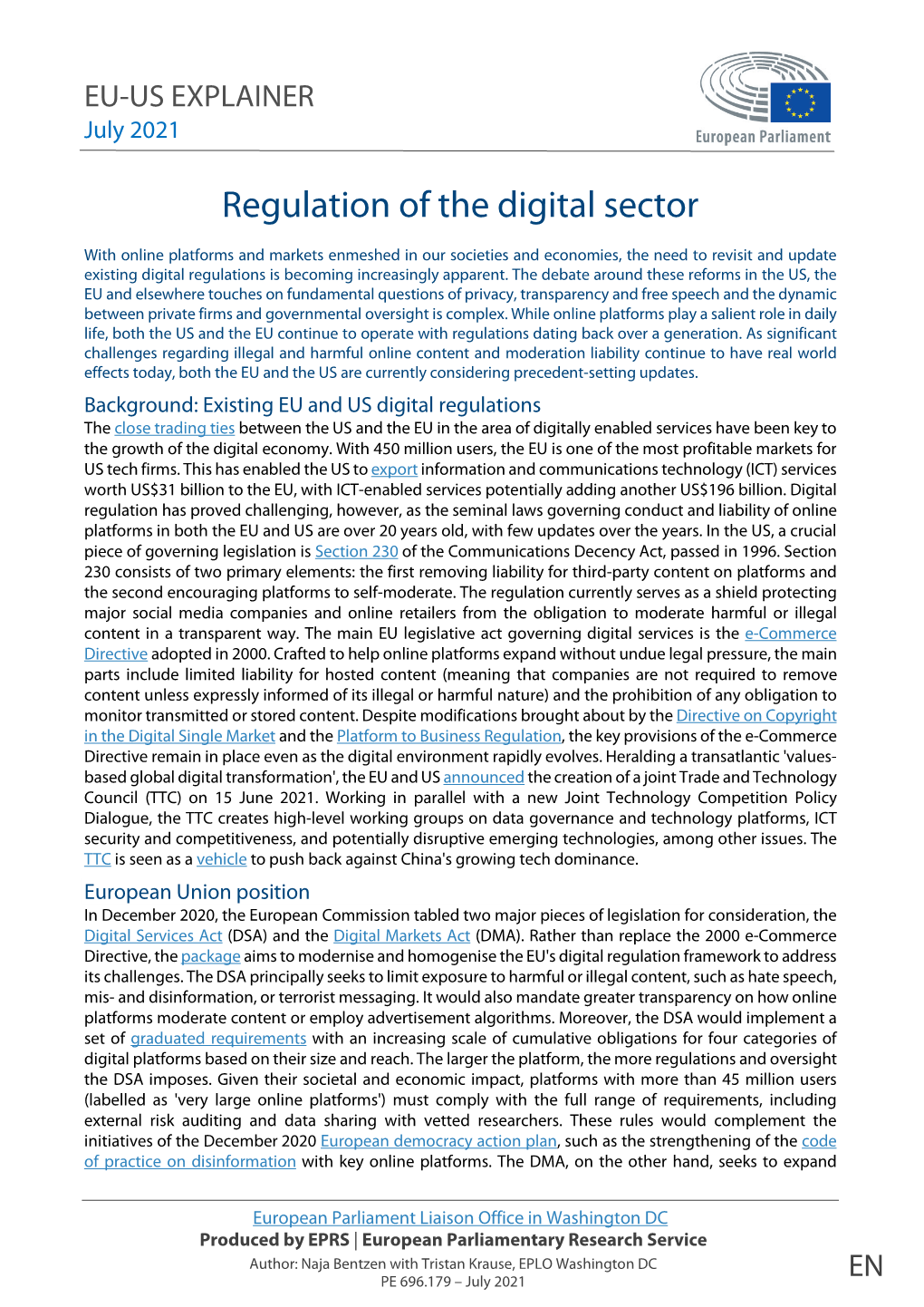 Regulation of the Digital Sector