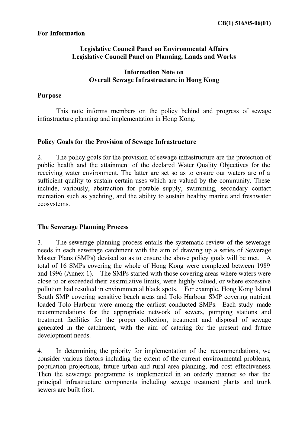 For Information Legislative Council Panel on Environmental Affairs