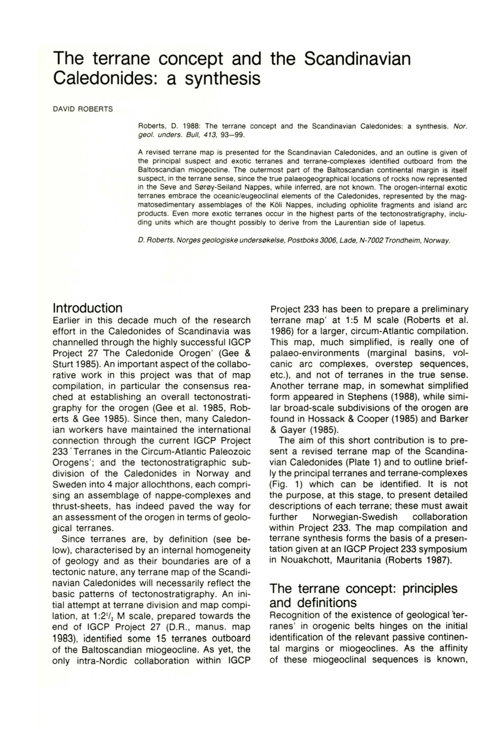 The Terrane Concept and the Scandinavian Caledonides: a Synthesis