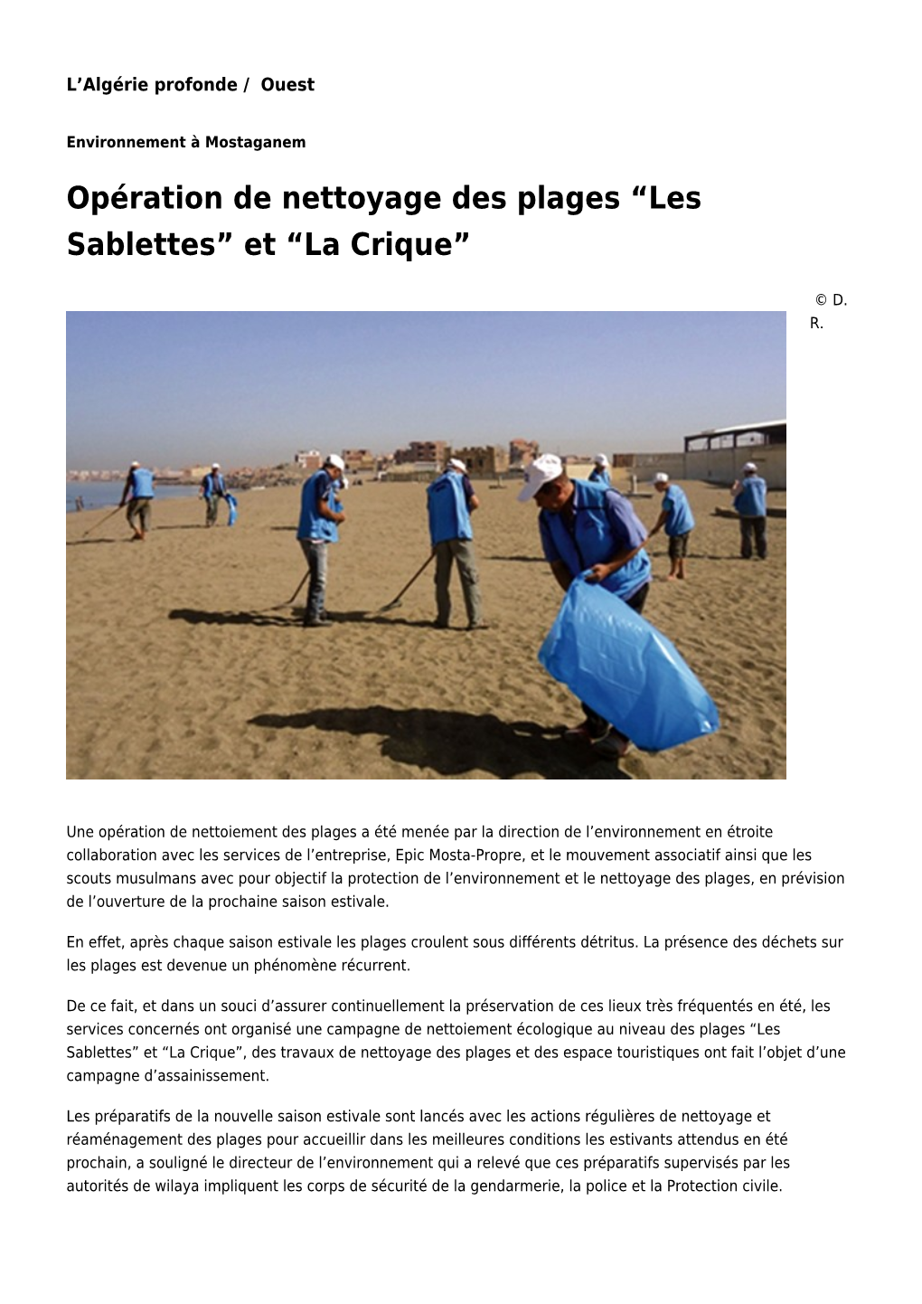 Opération De Nettoyage Des Plages “Les Sablettes” Et “La Crique”