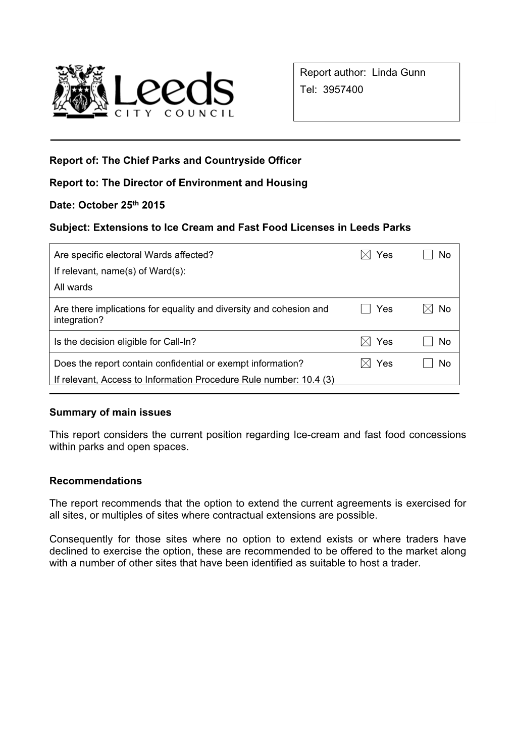 Report -Extensions to Ice Cream and Fast Food Licenses in Leeds Parks