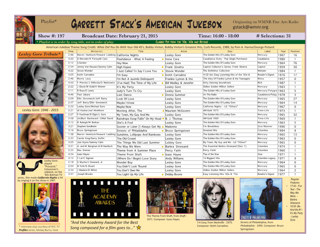 Garrett Stack's American Jukebox Originating on WMNR Fine Arts Radio