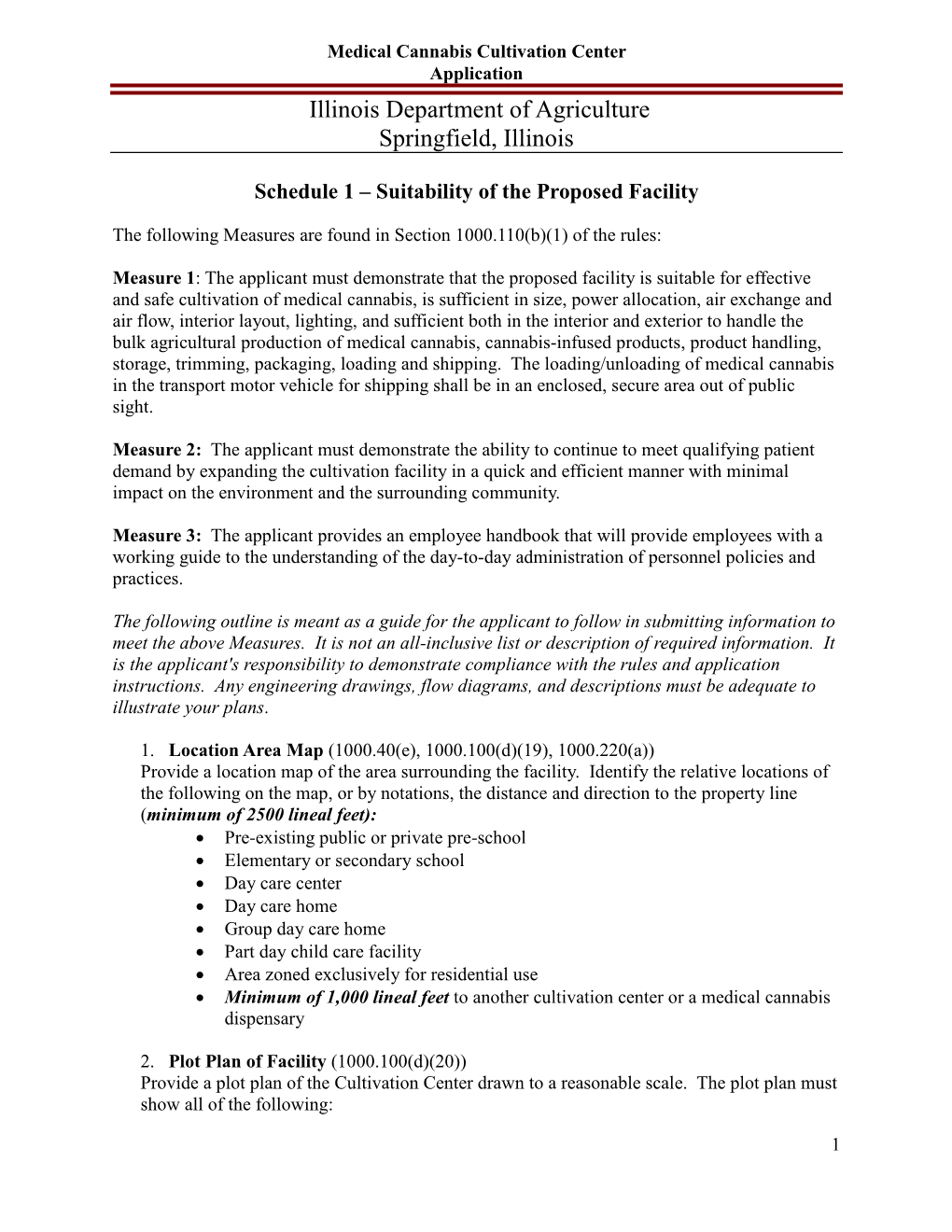 Medical Cannabis Cultivation Center Application Illinois Department of Agriculture Springfield, Illinois