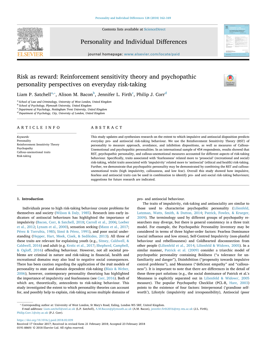 Personality and Individual Differences 128 (2018) 162–169