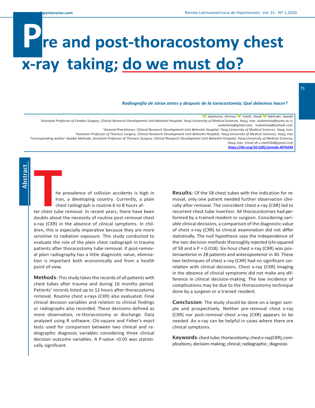 Pre and Post-Thoracostomy Chest X-Ray Taking; Do We Must Do?