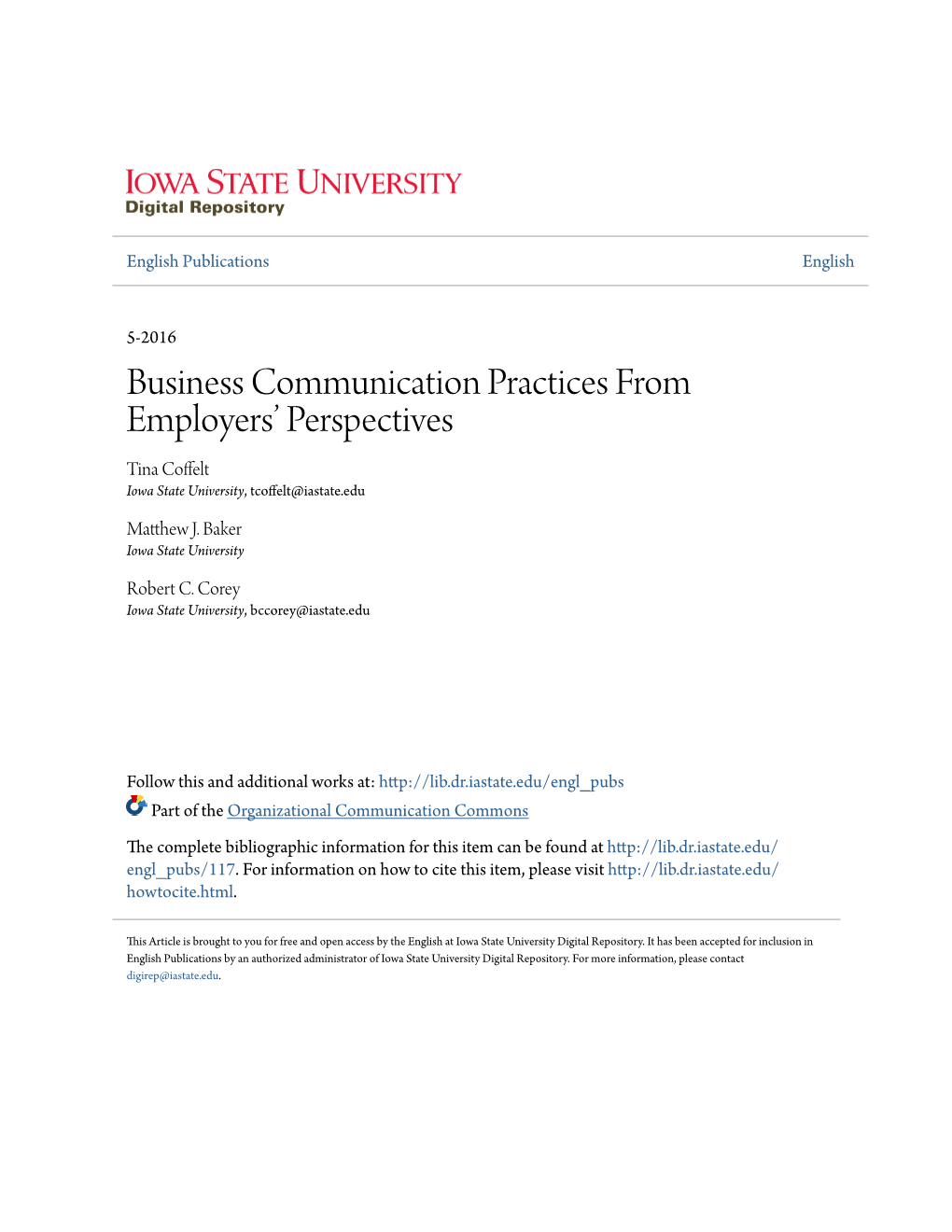 Business Communication Practices from Employers' Perspectives