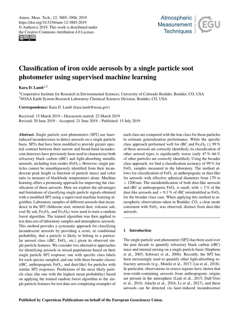 Article Soot Photometer Using Supervised Machine Learning